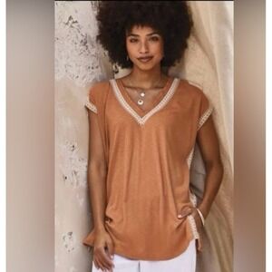 Purejill Elements Womens Size Large Woven Trim Embroidered Tunic Persian Orange